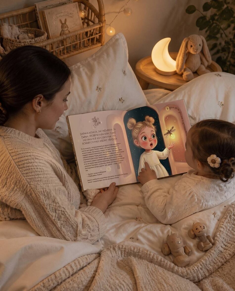Мама и дочка читают книгу